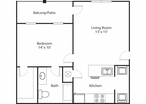 Pointe 1x1 681 SF floor plan at Chenal Pointe at the Divide, Arkansas